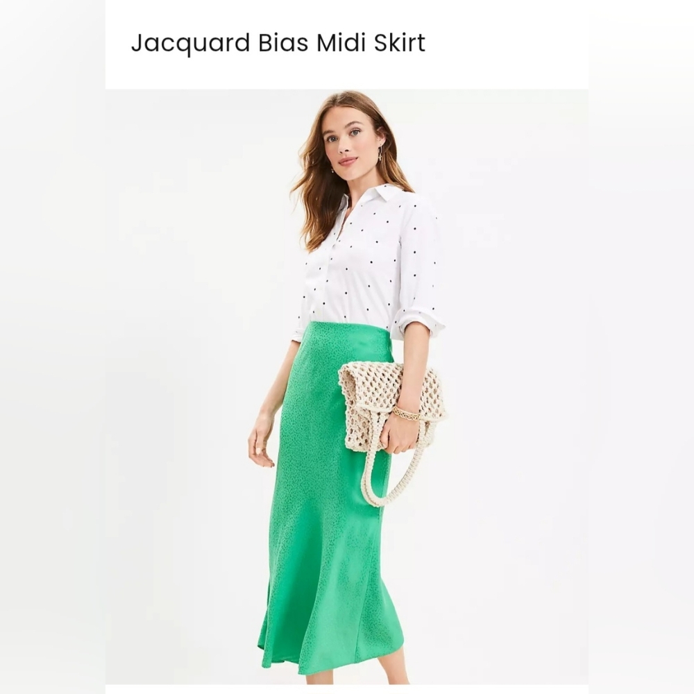 LOFT Green Jacquard bias midi skirt sz XL